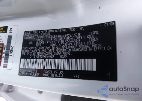 2008 Toyota Tundra Limited 5.7L V8 from USA, damaged, VIN 5TFBV58128X057629